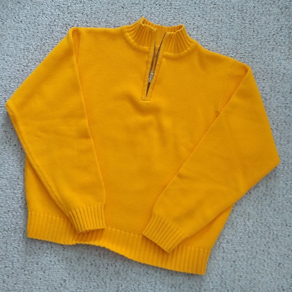 80s Vintage Zip Neck Sweater, Bright Yellow, Small